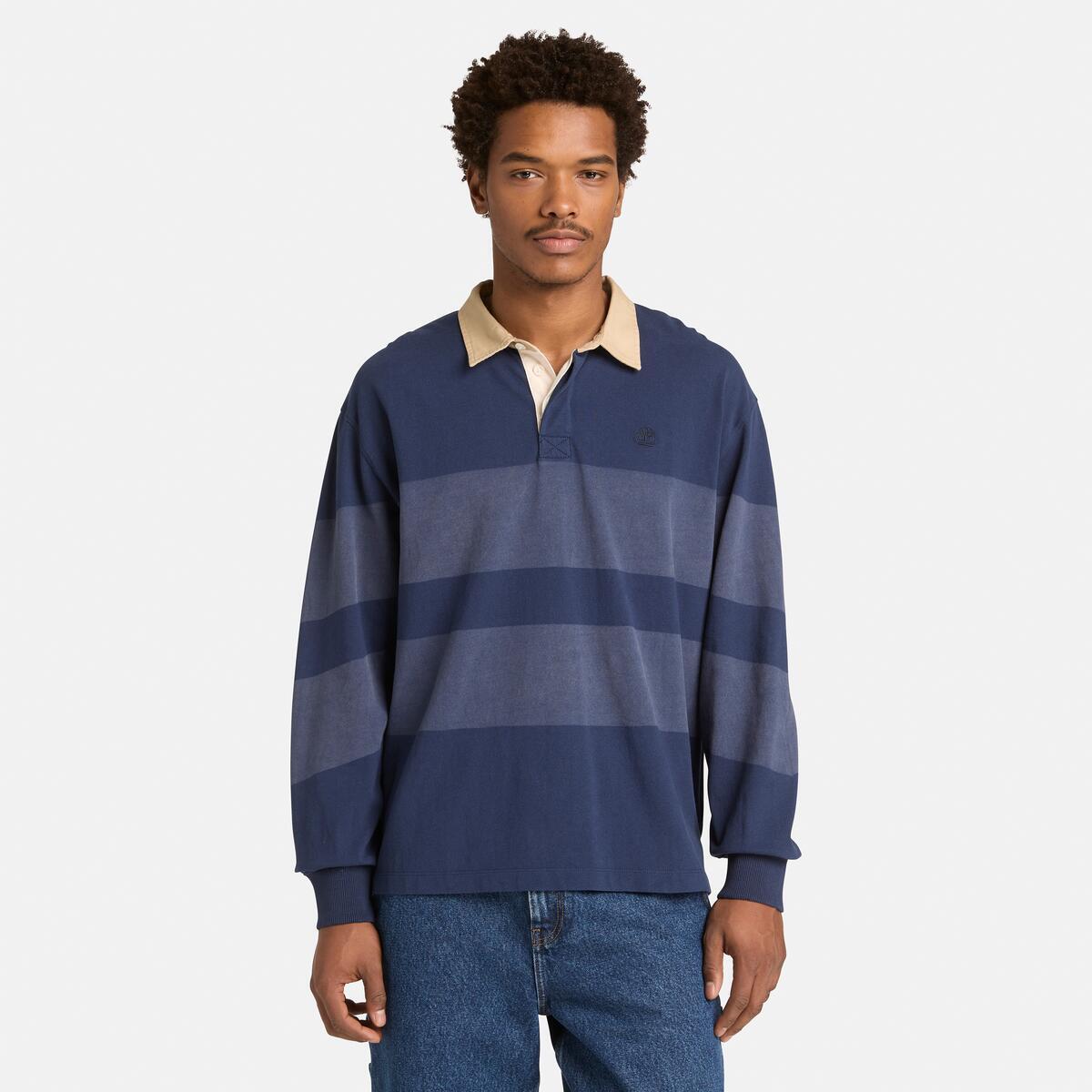 TIMBERLAND Unisex Striped Rugby Polo Peacoat - Image 4