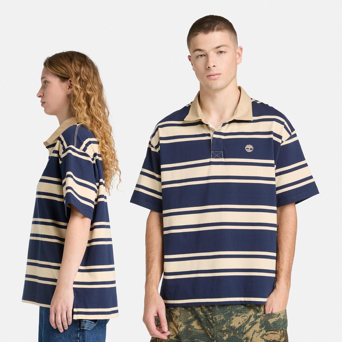TIMBERLAND Unisex Striped Rugby Polo Peacoat Putty - Image 1