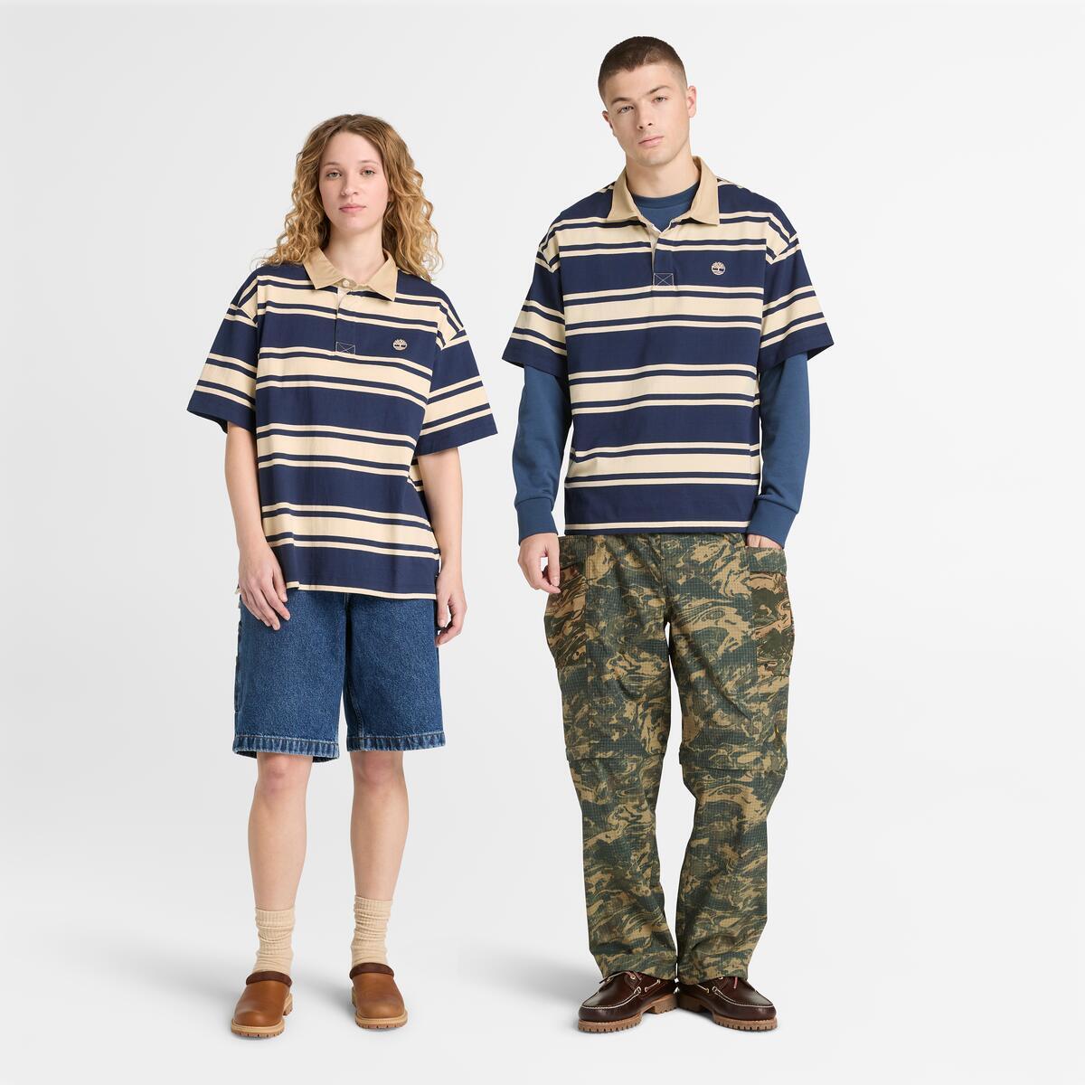 TIMBERLAND Unisex Striped Rugby Polo Peacoat Putty - Image 2