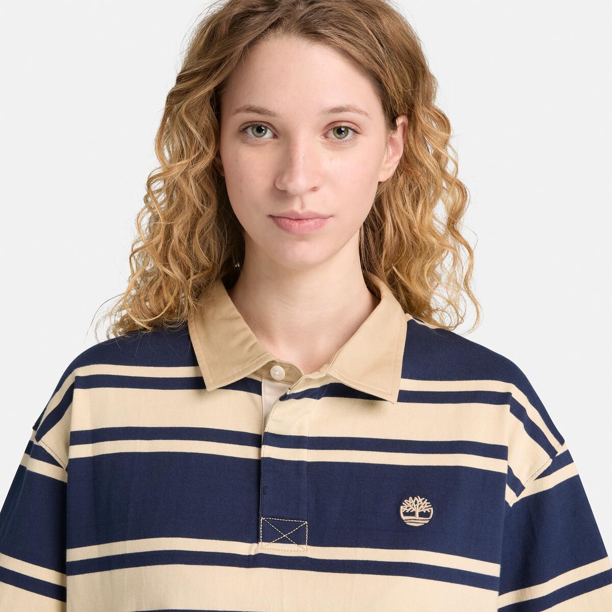 TIMBERLAND Unisex Striped Rugby Polo Peacoat Putty - Image 3