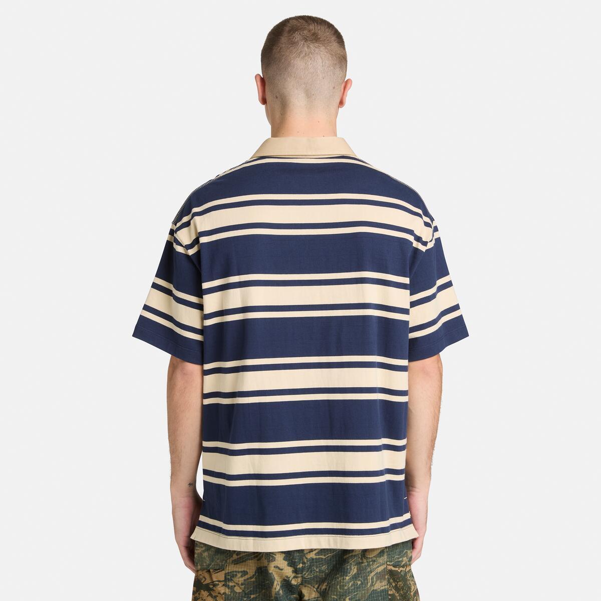 TIMBERLAND Unisex Striped Rugby Polo Peacoat Putty - Image 4