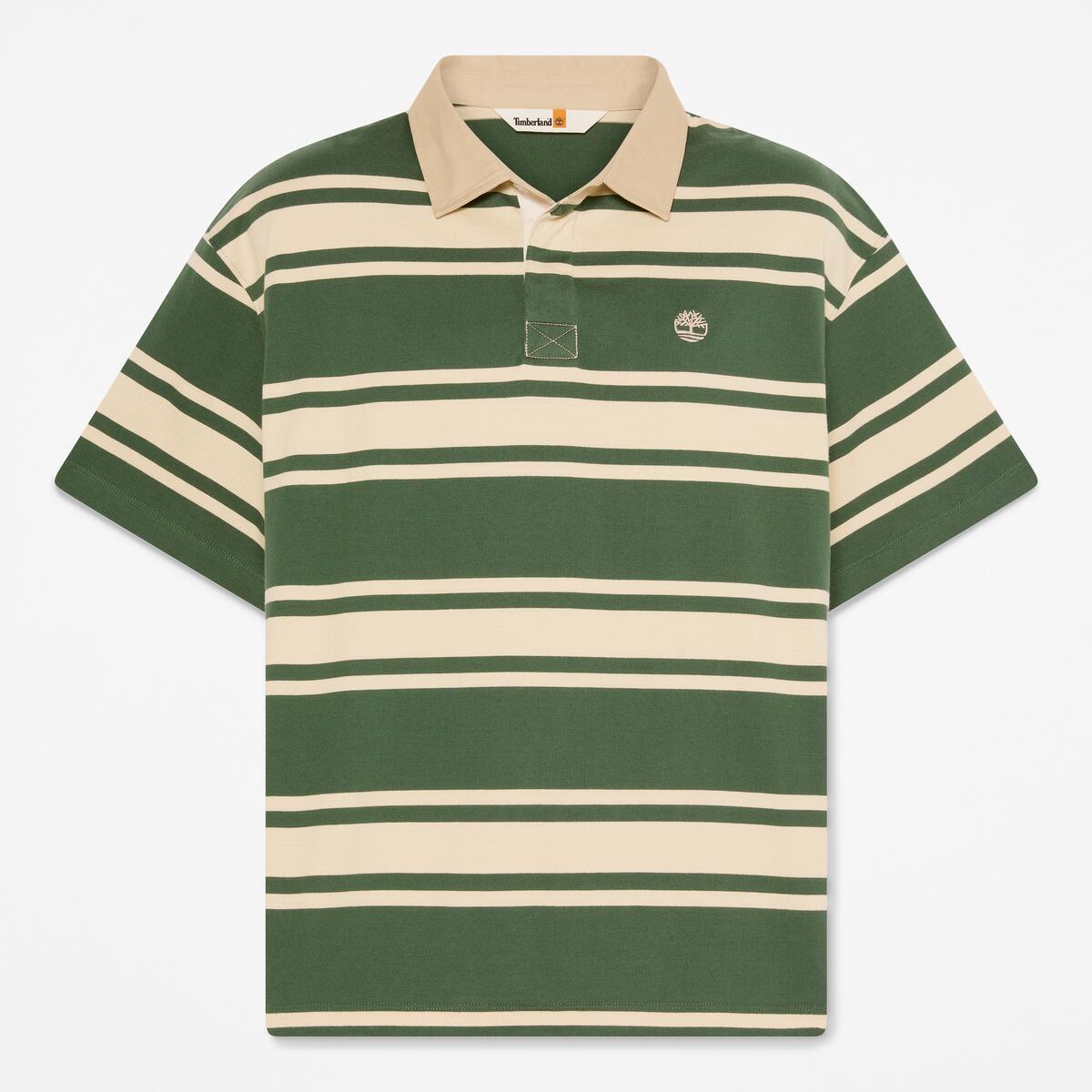 TIMBERLAND Unisex Striped Rugby Polo Pineneedle Putty - Image 1