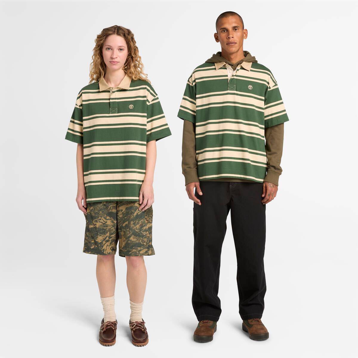 TIMBERLAND Unisex Striped Rugby Polo Pineneedle Putty - Image 2