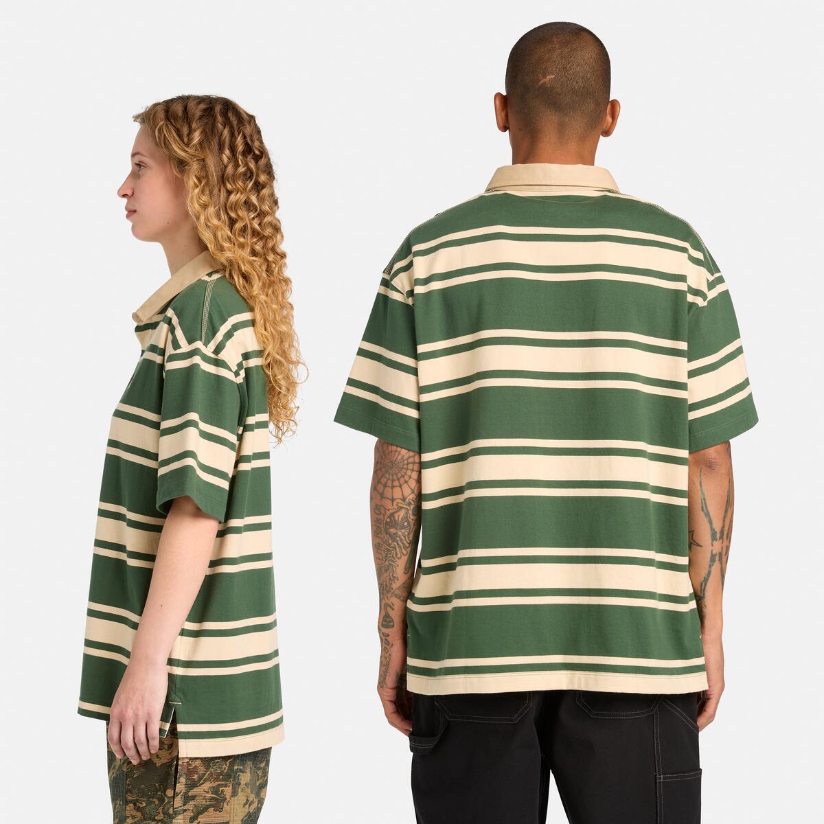 TIMBERLAND Unisex Striped Rugby Polo Pineneedle Putty - Image 3