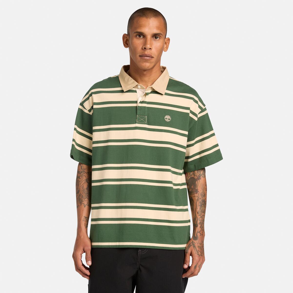 TIMBERLAND Unisex Striped Rugby Polo Pineneedle Putty - Image 4
