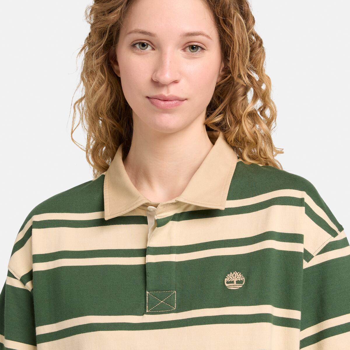 TIMBERLAND Unisex Striped Rugby Polo Pineneedle Putty - Image 5