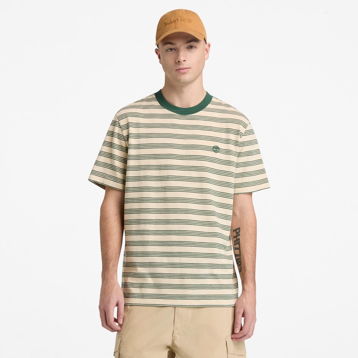 TIMBERLAND Unisex Striped Tee Putty/Pineneedle - Image 2