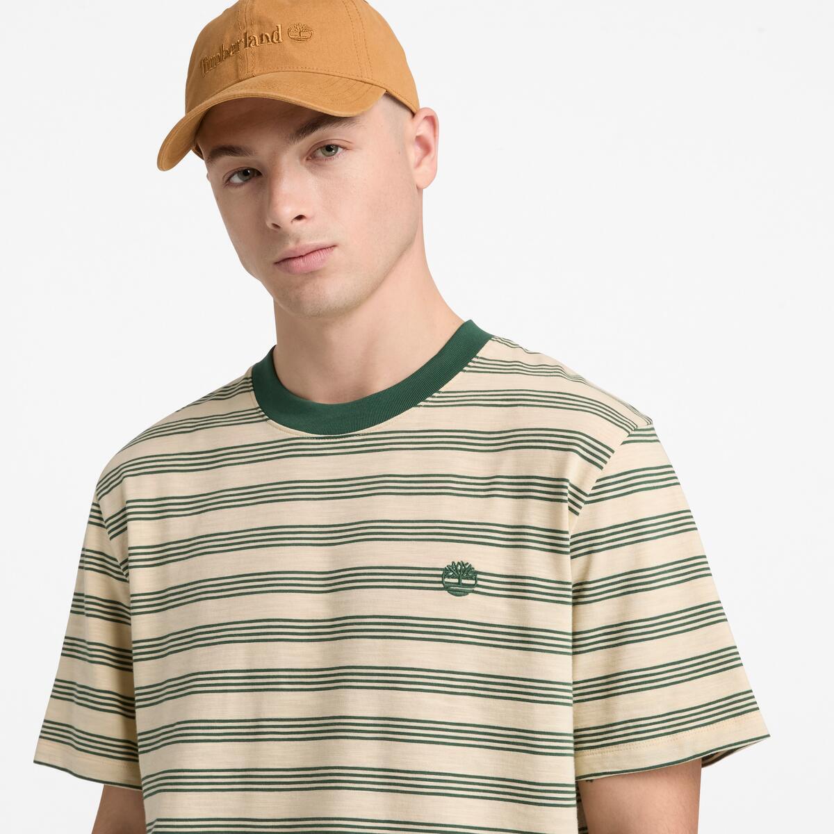 TIMBERLAND Unisex Striped Tee Putty/Pineneedle - Image 4