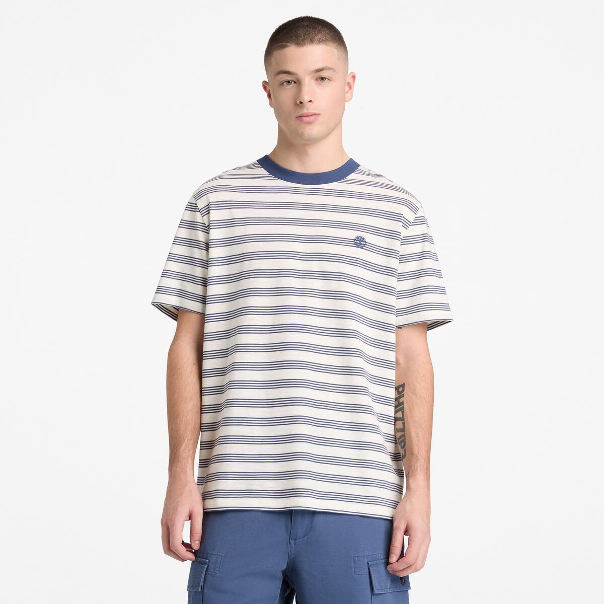 TIMBERLAND Unisex Striped Tee Vintage White/Oceana - Image 2