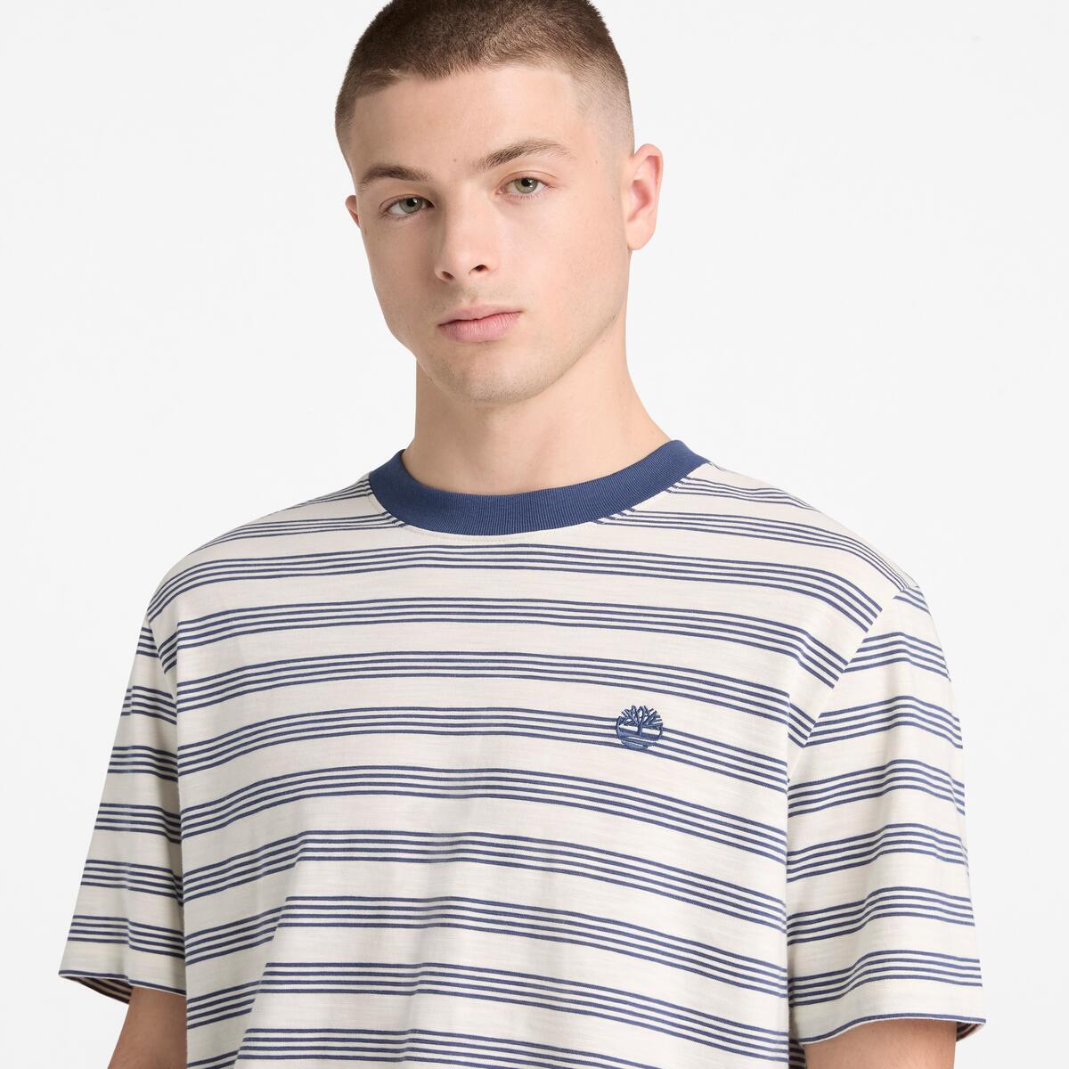 TIMBERLAND Unisex Striped Tee Vintage White/Oceana - Image 5