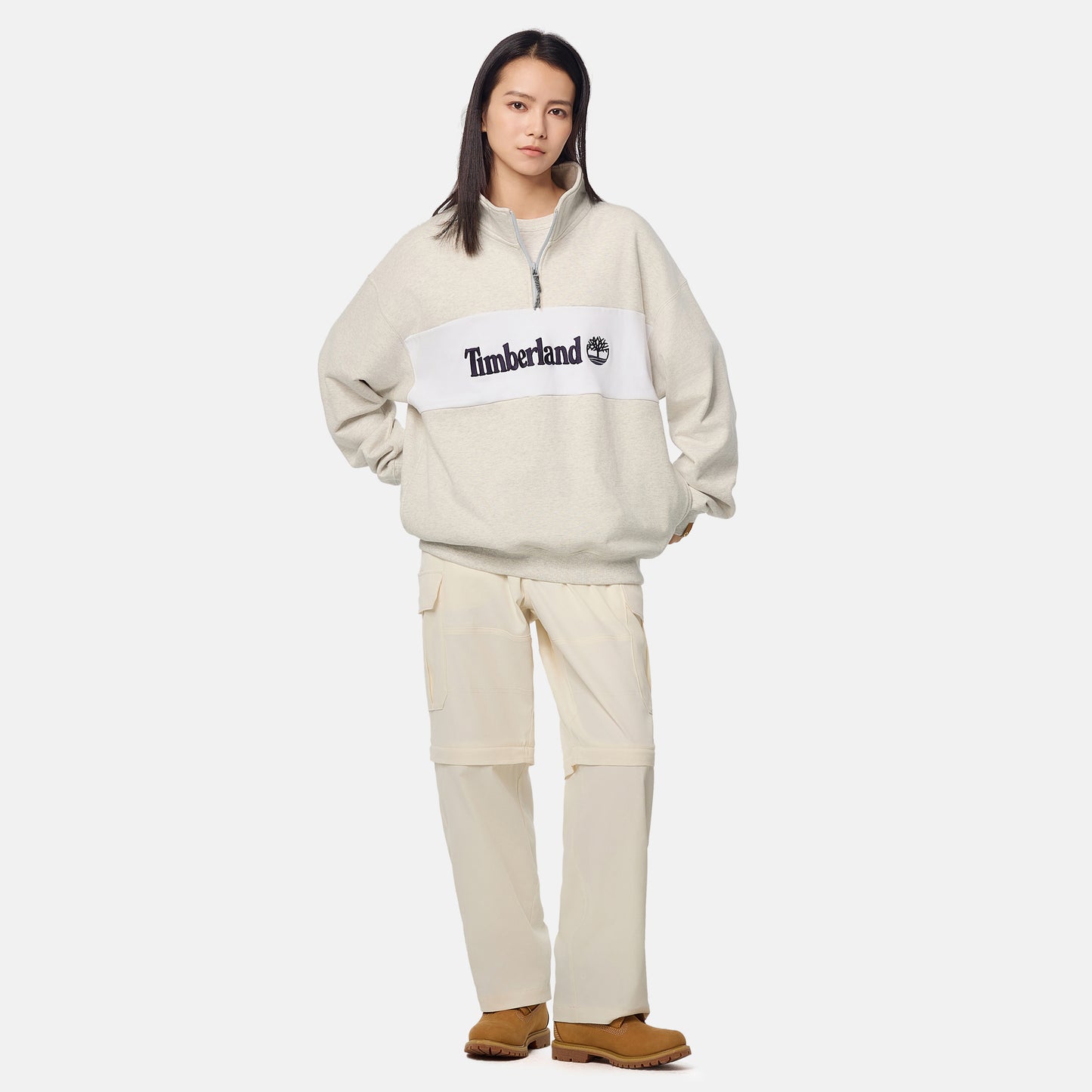 TIMBERLAND Unisex Tokyo Design Collective Half Zip Sweatshirt Heather Grey - Image 2