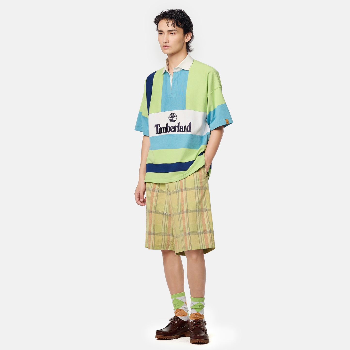TIMBERLAND Unisex Tokyo Design Collective Rugby Half Sleeve Shirt Sap Green - Image 2