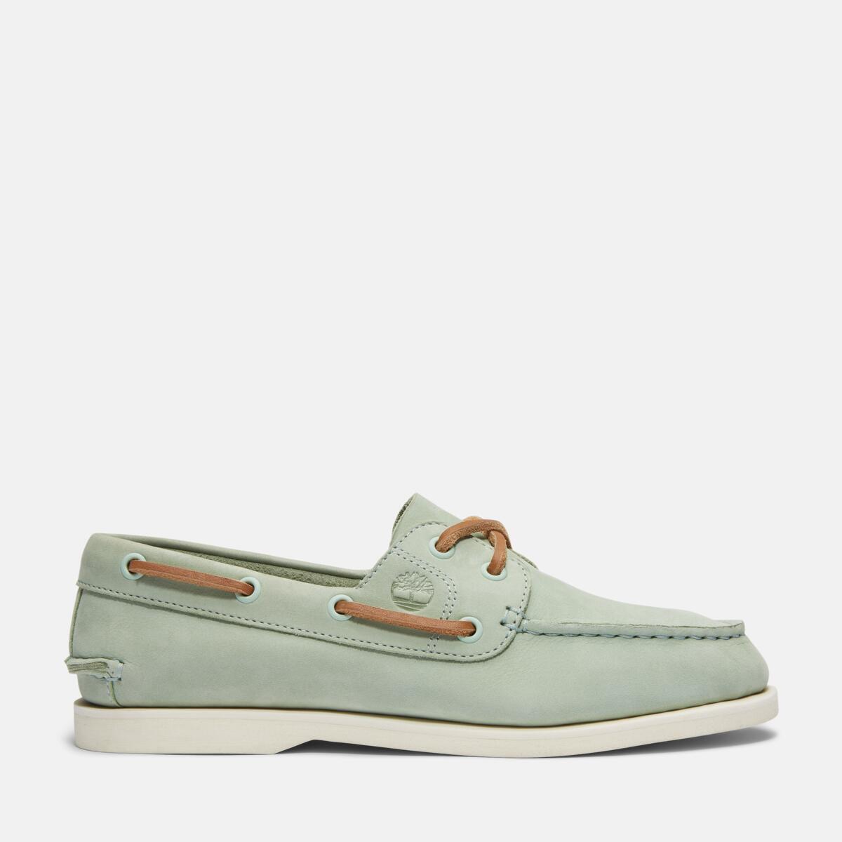 TIMBERLAND Women's Classic 2-Eye Boat Shoe Light Green Nubuck - Image 1